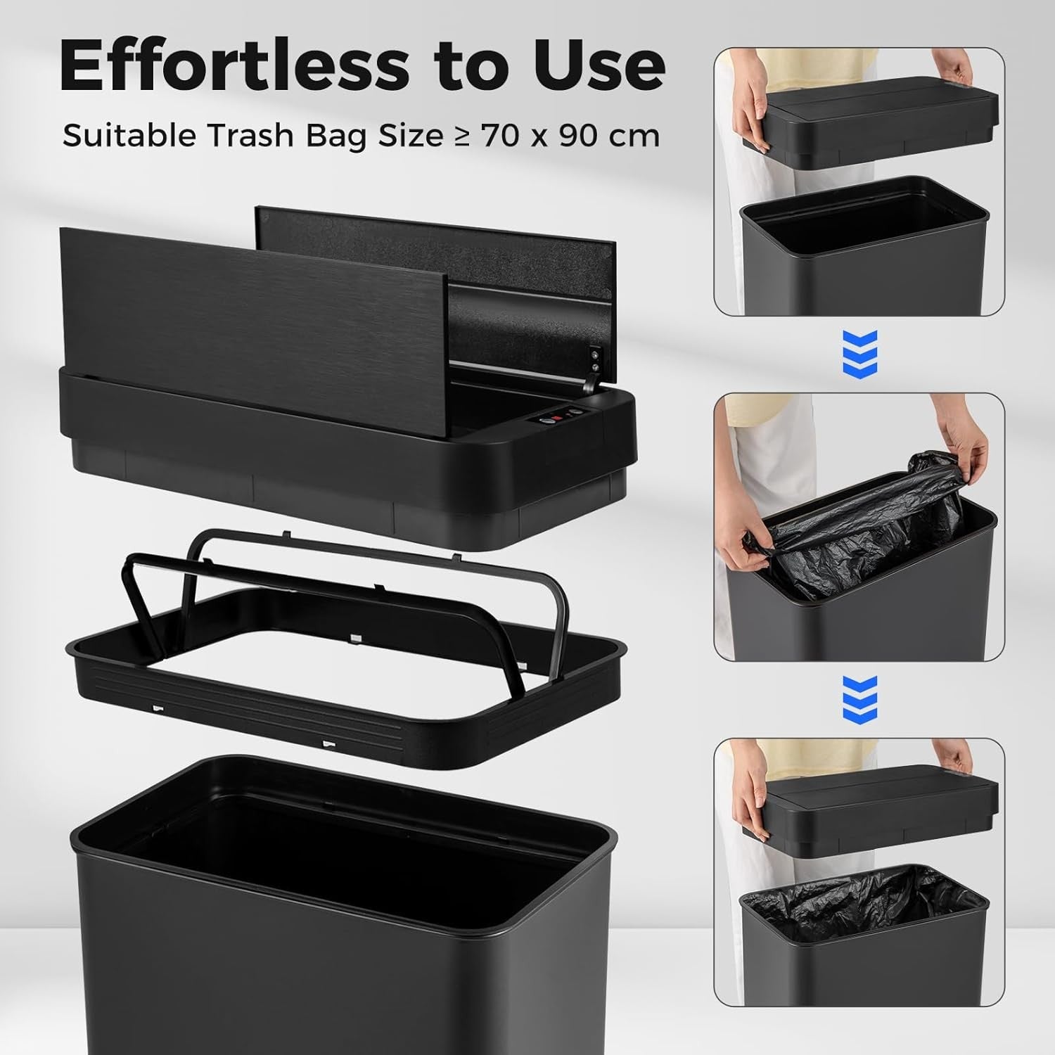 50L Sensor Kitchen Bin Touchless Stainless Steel Soft Close Black