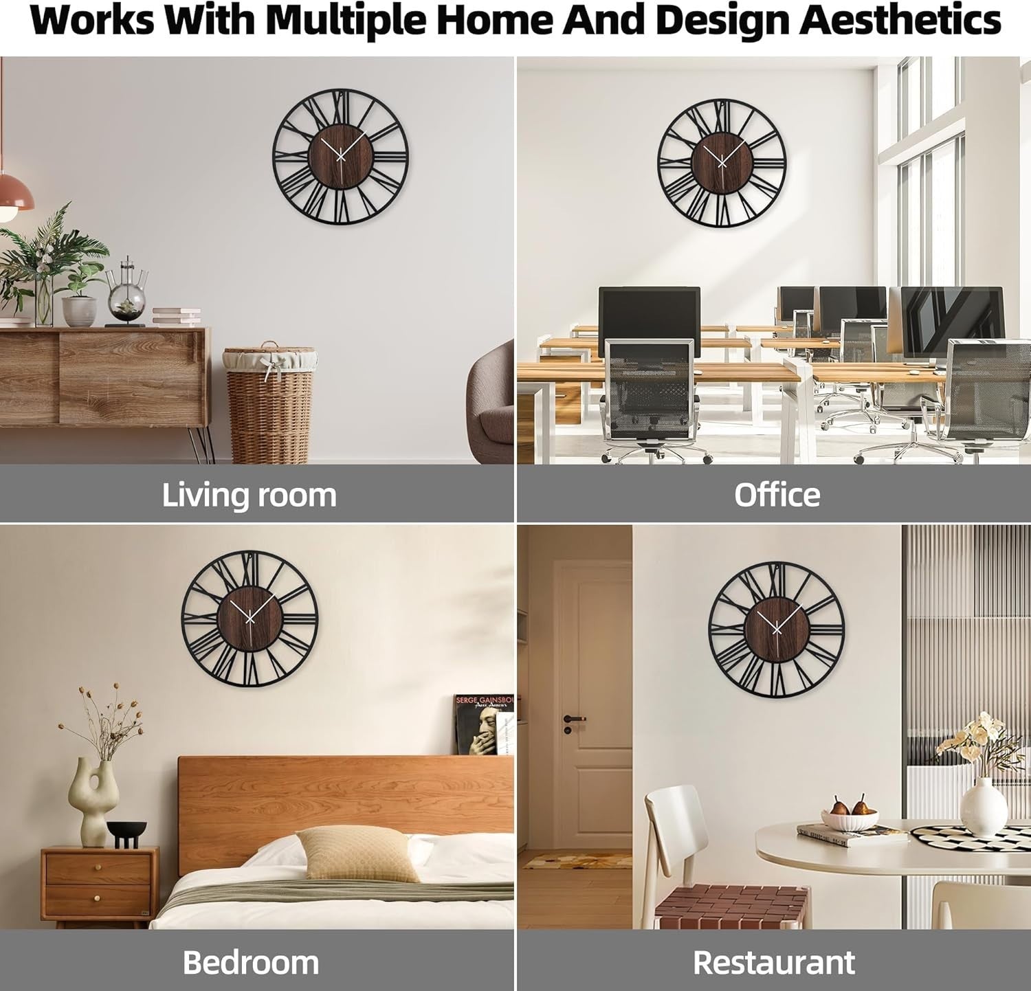 60cm Silent Wall Clock Light-Up Roman Numerals Night Sensor Decor