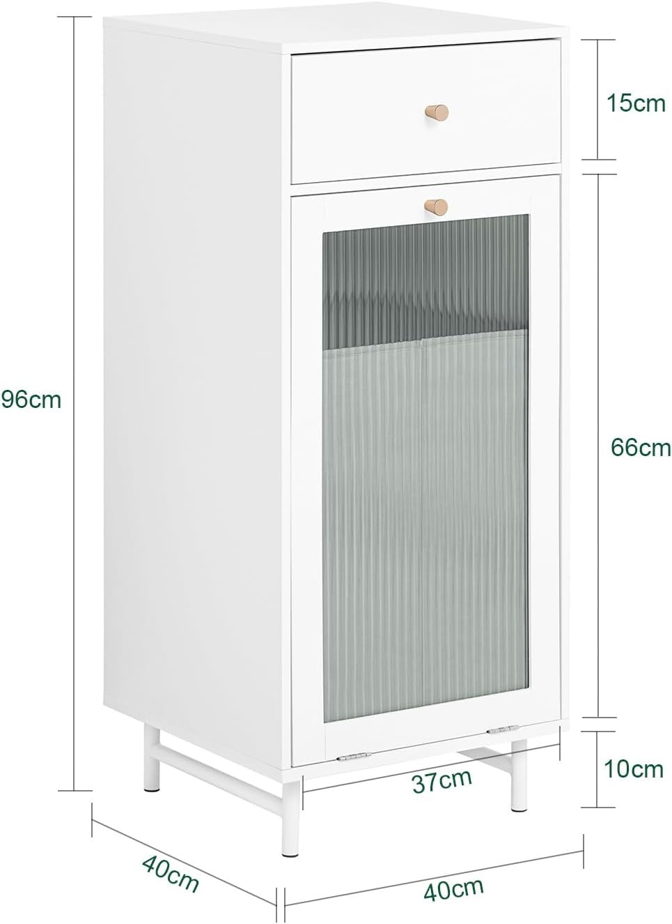 White Laundry Cabinet with Glass Door Drawer Tilt-Out Basket Slim Bathroom Unit