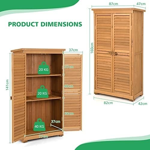 Wooden Garden Storage Shed Outdoor Tool Cabinet with Shelves & Waterproof Roof