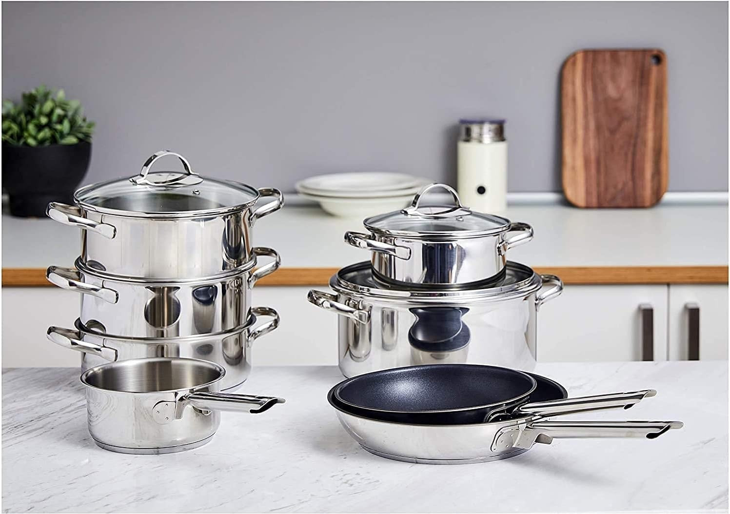 11Pcs Stainless Steel Cookware Set with Lids, Induction, Dishwasher & Oven Safe