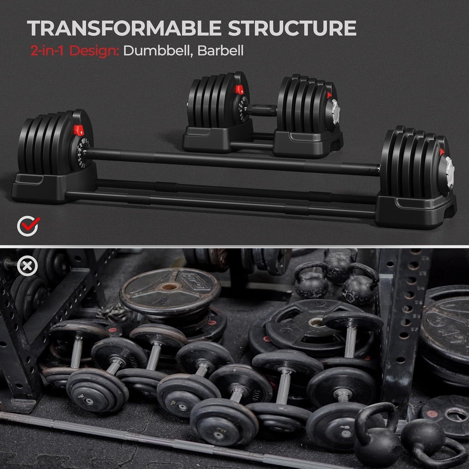 Adjustable Dumbbell Barbell Set Up to 40kg Quick-Twist Home Gym Weights