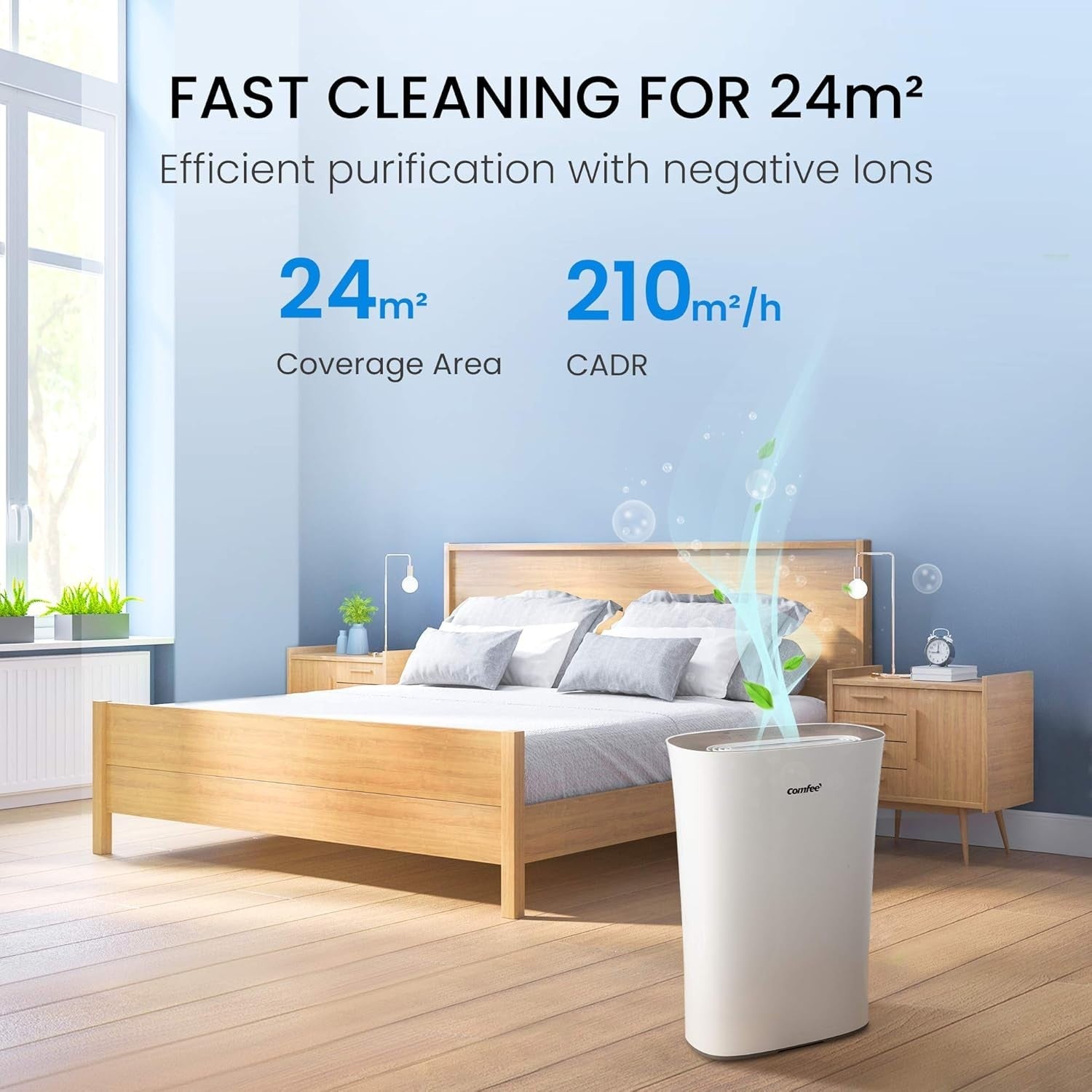True HEPA Air Purifier Large Room 45m² CADR 210 Quiet Sleep Mode Timer