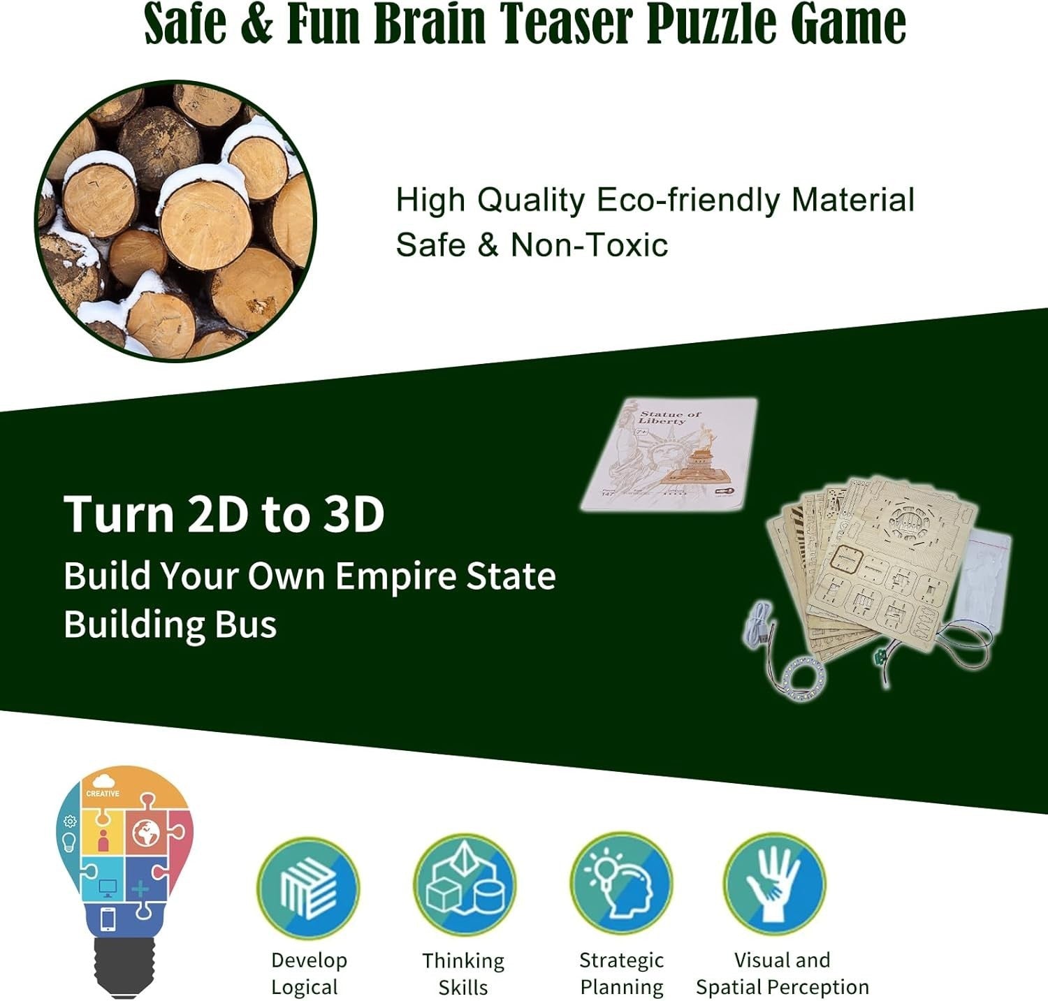 3D Wooden Statue of Liberty Puzzle Model Kit, DIY Craft, Home Decor