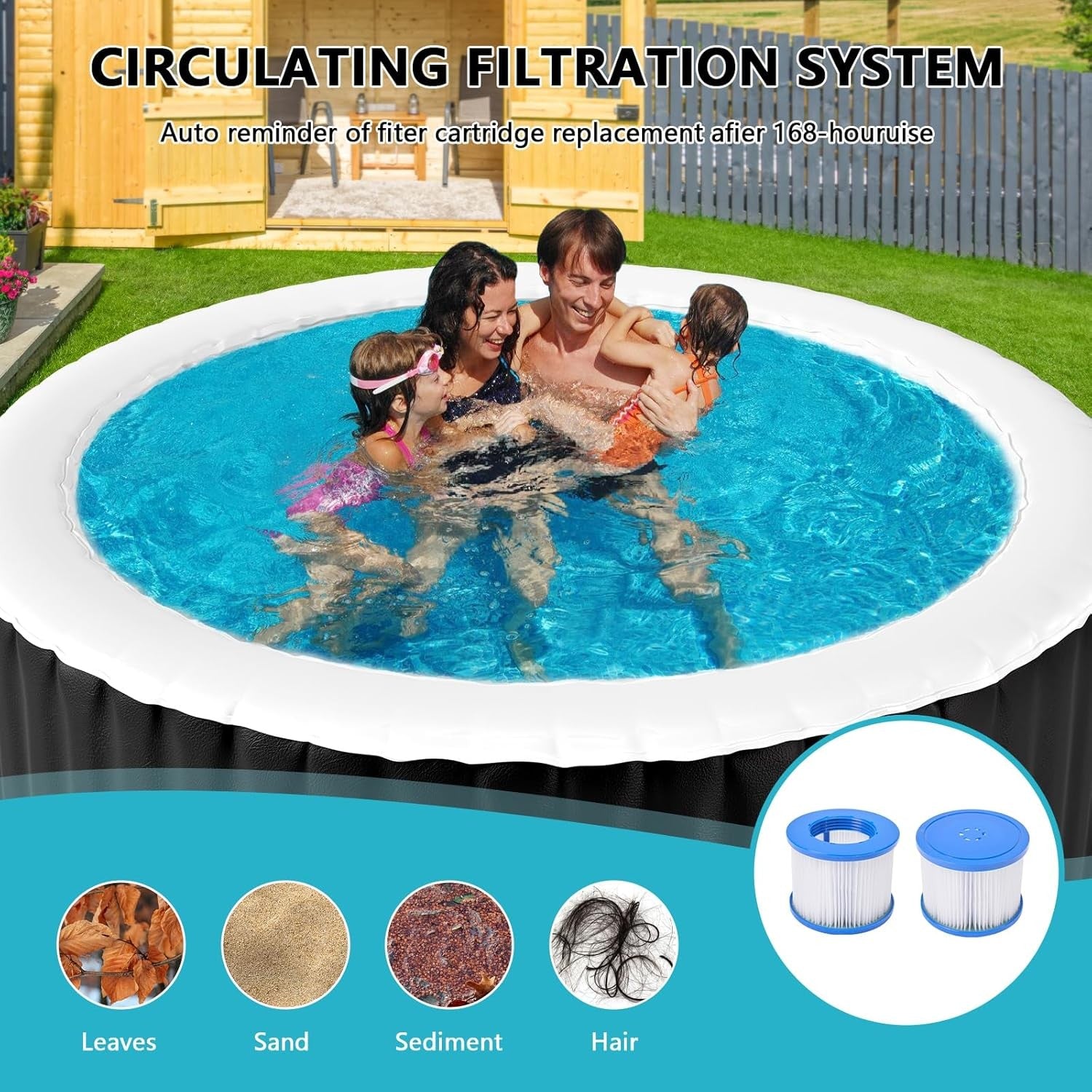 Inflatable Hot Tub 2–4 Person Round Spa 120 Air Jets Heater Pump 180cm