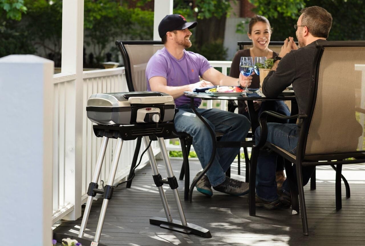 Outdoor Electric BBQ Grill with Folding Stand Portable Adjustable Heat