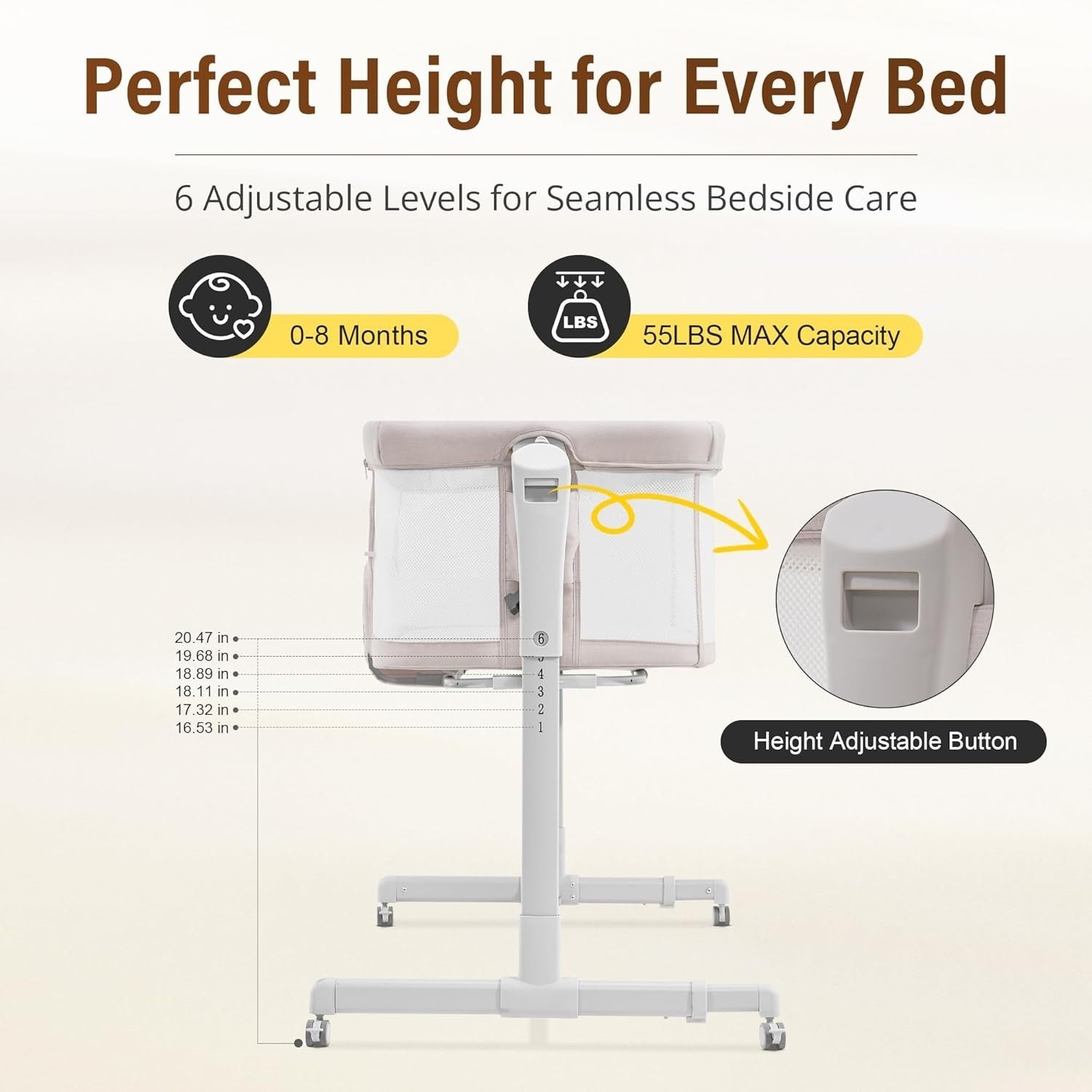 3in1 Baby Rocking Bassinet Bedside Crib Co-Sleeper Cot Breathable Mesh Oatmeal