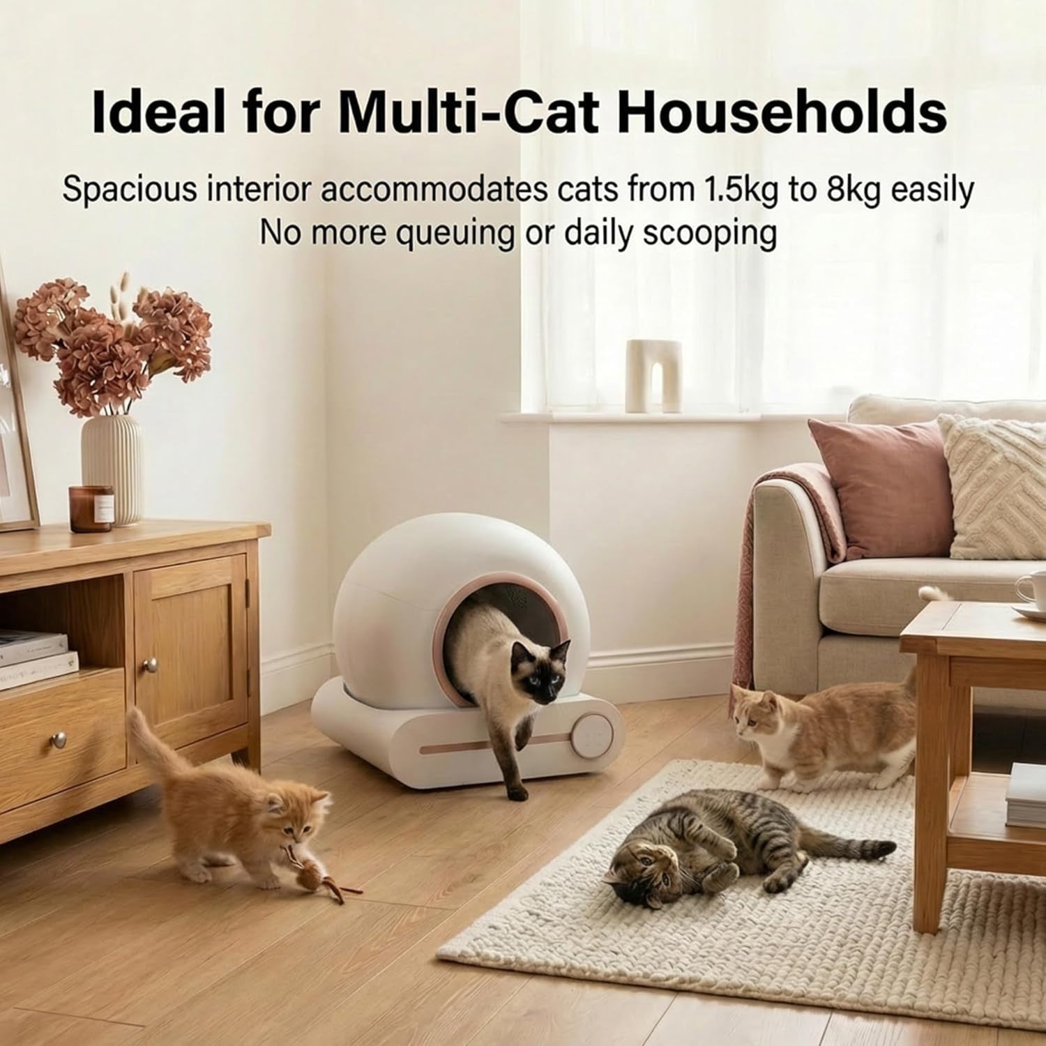 Self Cleaning Cat Litter Box App Control 65L Large Auto Odor Control