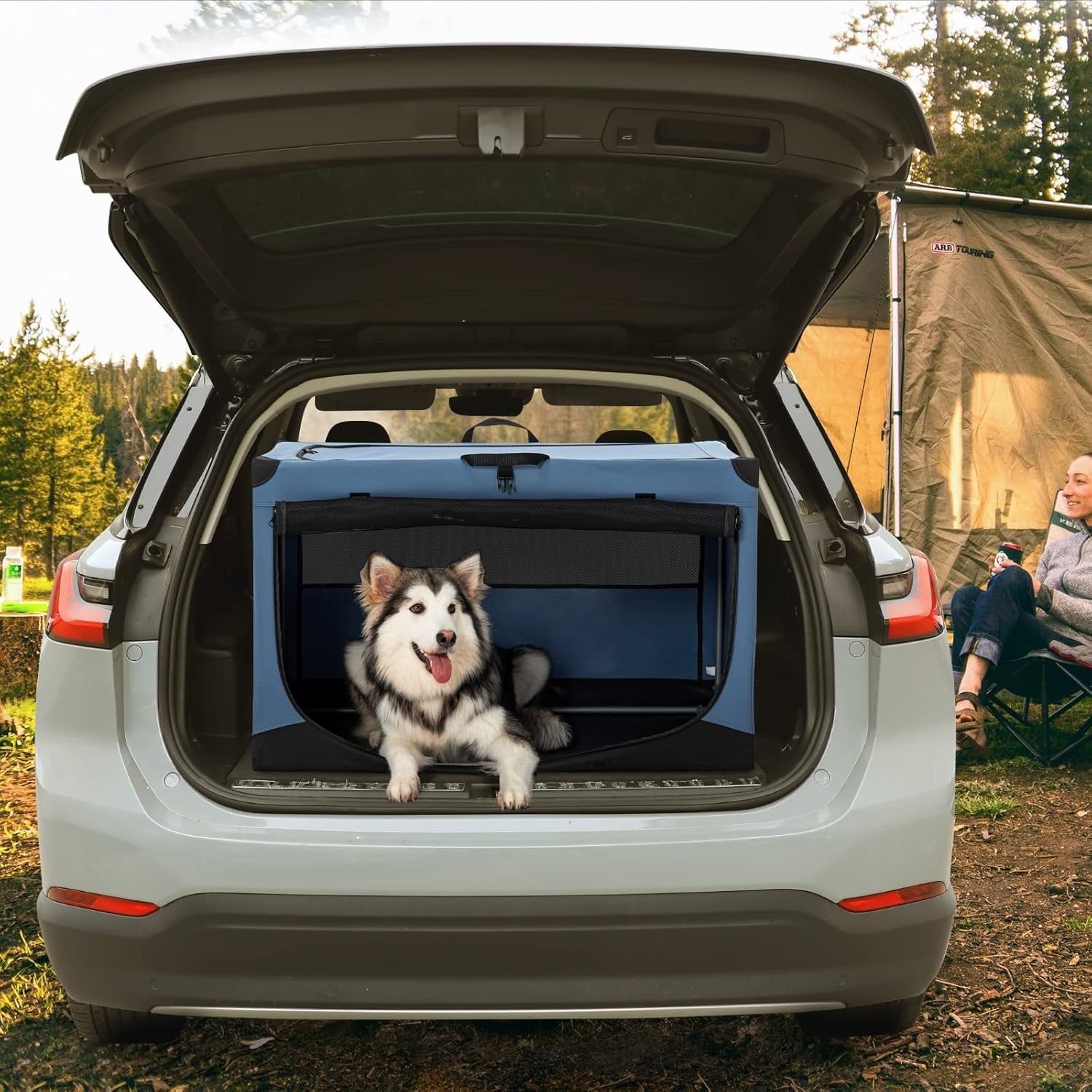 Foldable Large Soft Dog Crate Travel Pet Carrier Kennel 3-Door Fabric Cage 100cm
