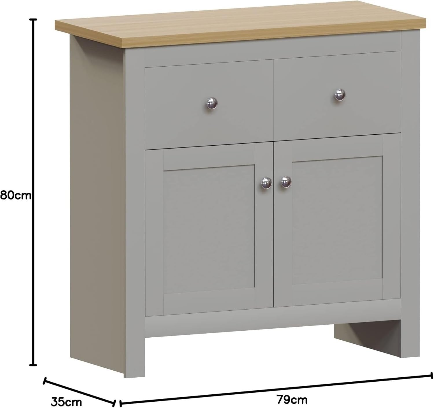 Modern Grey & Oak Sideboard Cabinet 2 Door 2 Drawer Storage Unit