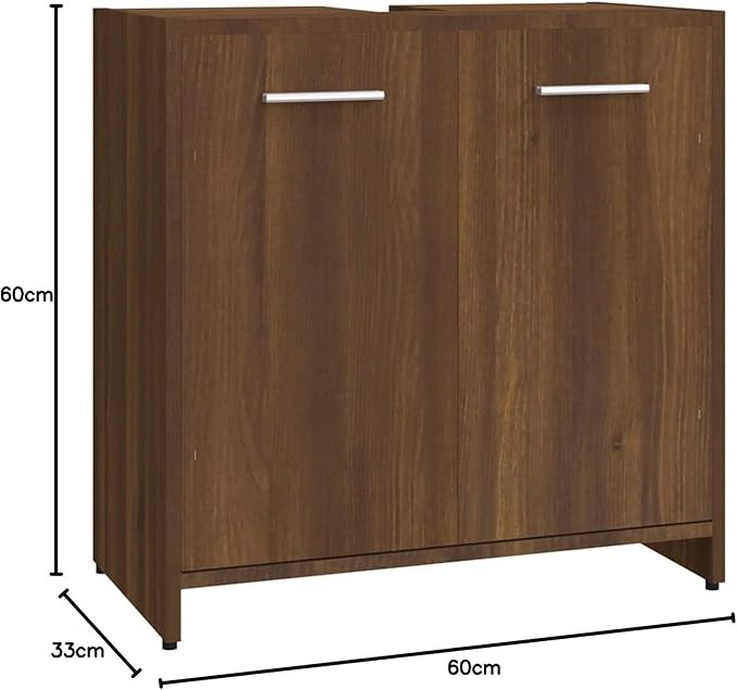 Brown Oak Bathroom Sink Cabinet 60x33x60cm Vanity Storage Unit Modern