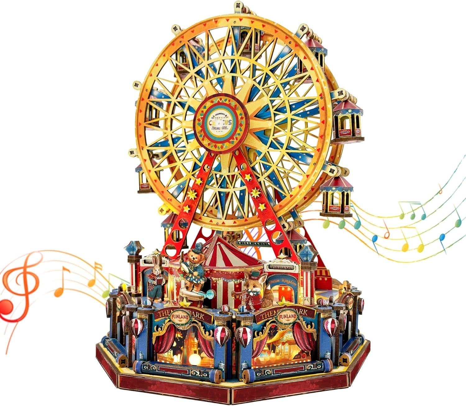 3D Wooden Ferris Wheel Miniature House Kit LED Music DIY 367PCS Adult