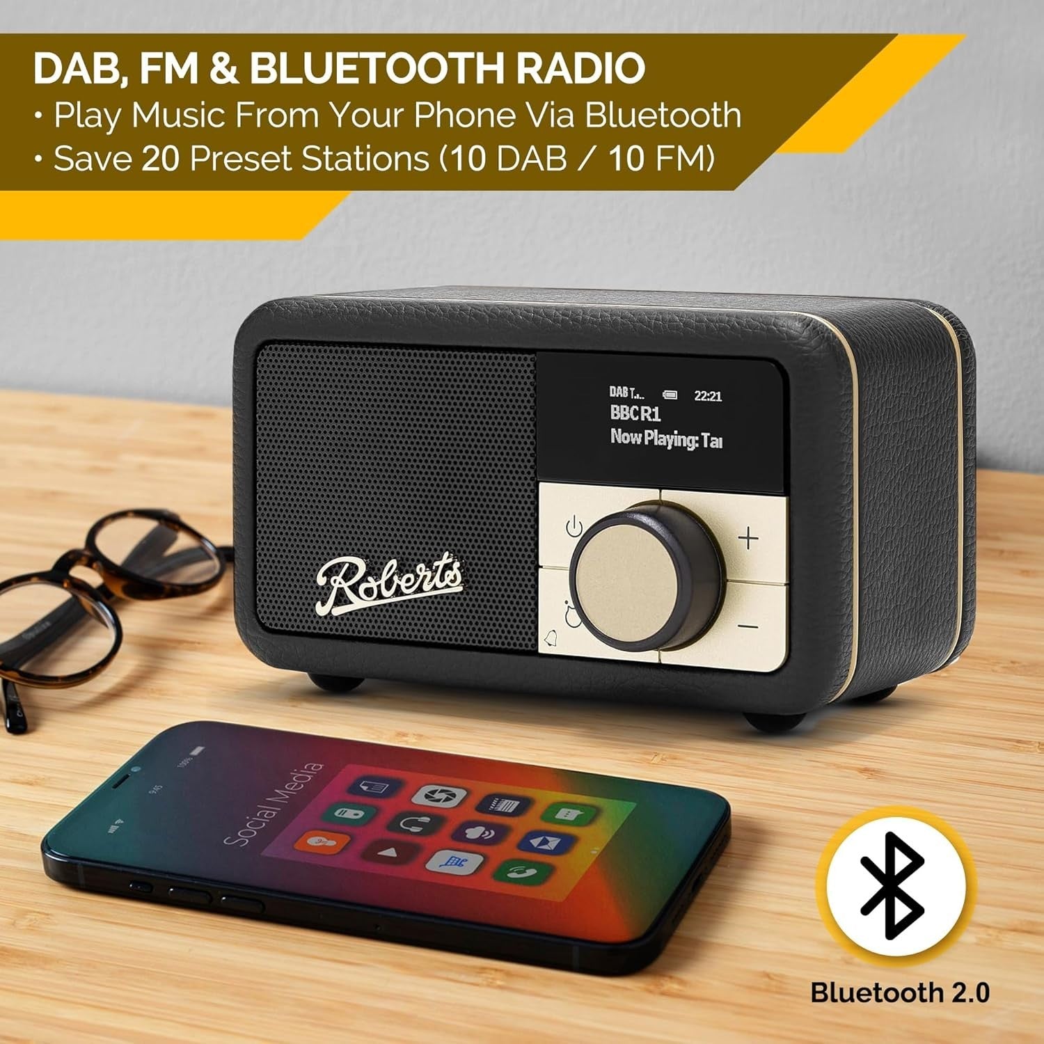 Portable FM DAB/DAB+ Digital Radio Bluetooth Speaker Black