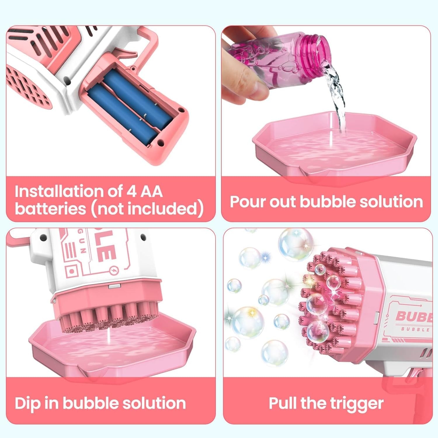 2 Pack Bubble Guns Kids Toy Set with Lights Pink