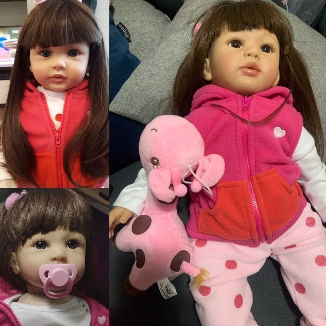 24in Lifelike Reborn Baby Girl Doll Soft Silicone Vinyl Black Hair