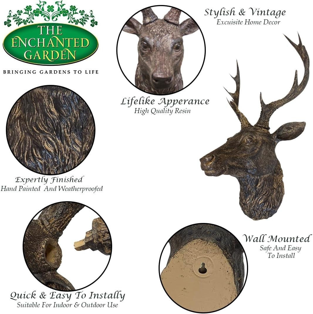 Large Wall Mounted Stag Head Sculpture 47cm Resin Deer Ornament Rustic