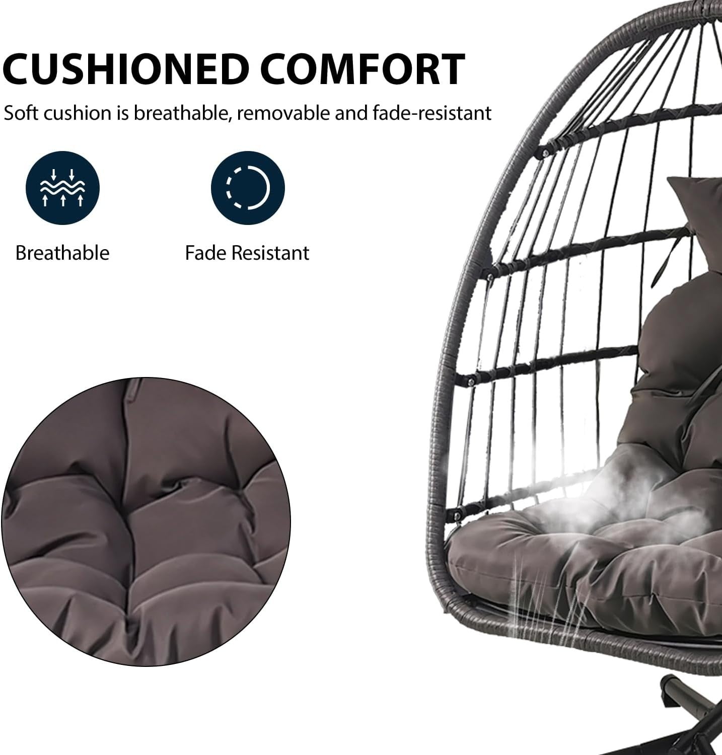 Foldable Rattan Hanging Egg Chair with Stand | Indoor Outdoor Swing Seat