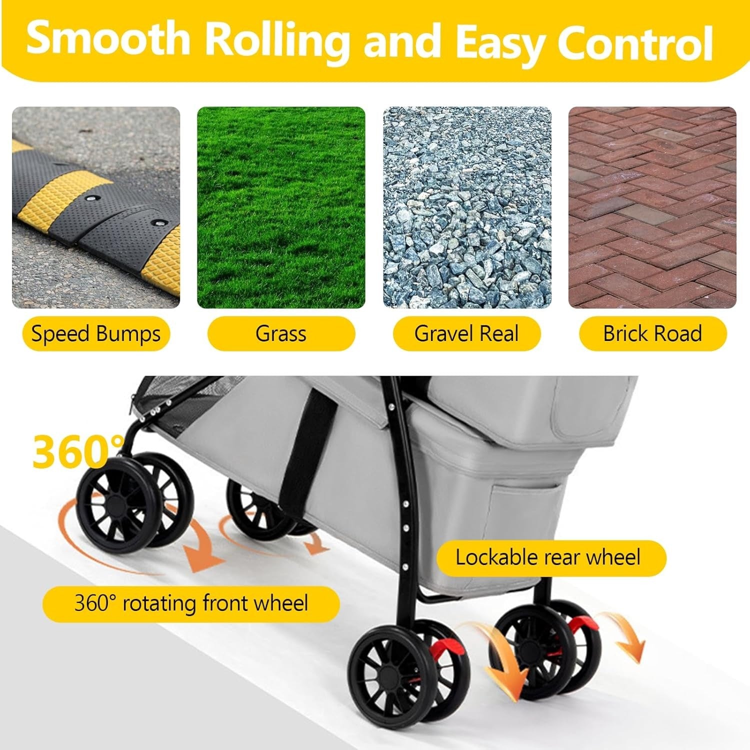 Double Pet Stroller for Small Dogs Cats 2 Tier Foldable 4 Wheel