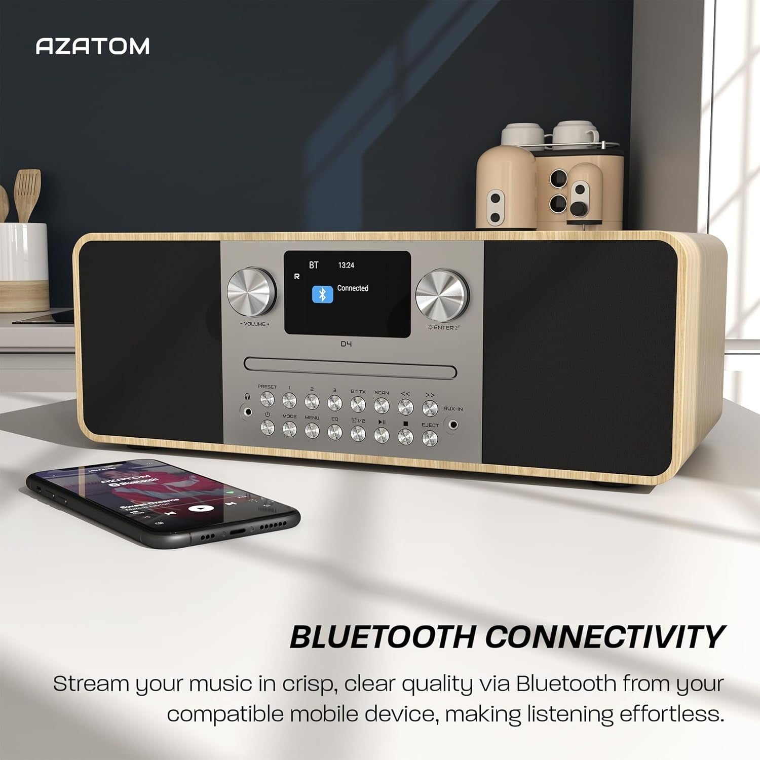 DAB/DAB+ FM Radio CD Player Bluetooth USB 60W Oak Home Audio