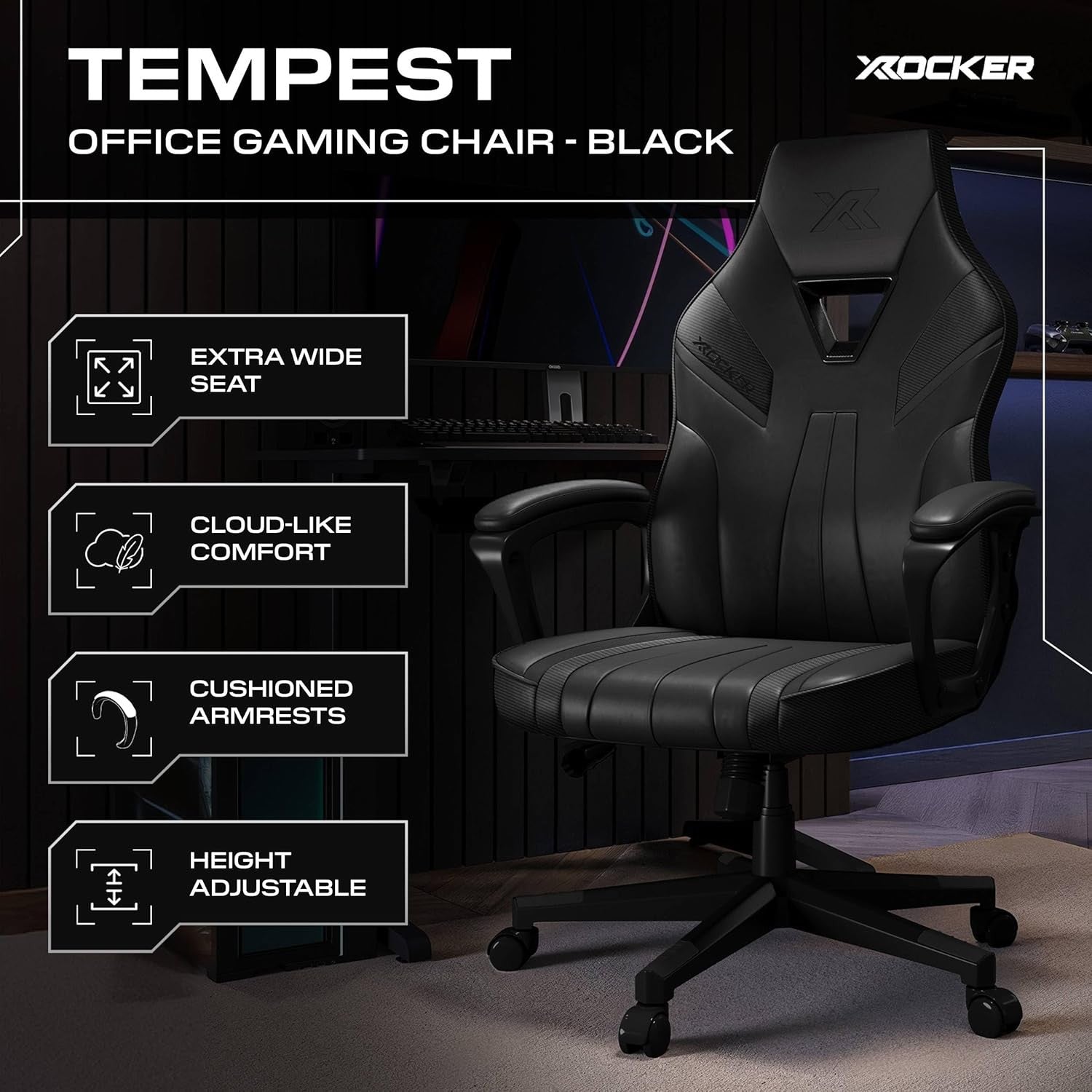 Ergonomic Gaming Chair High Back Wide Seat Black