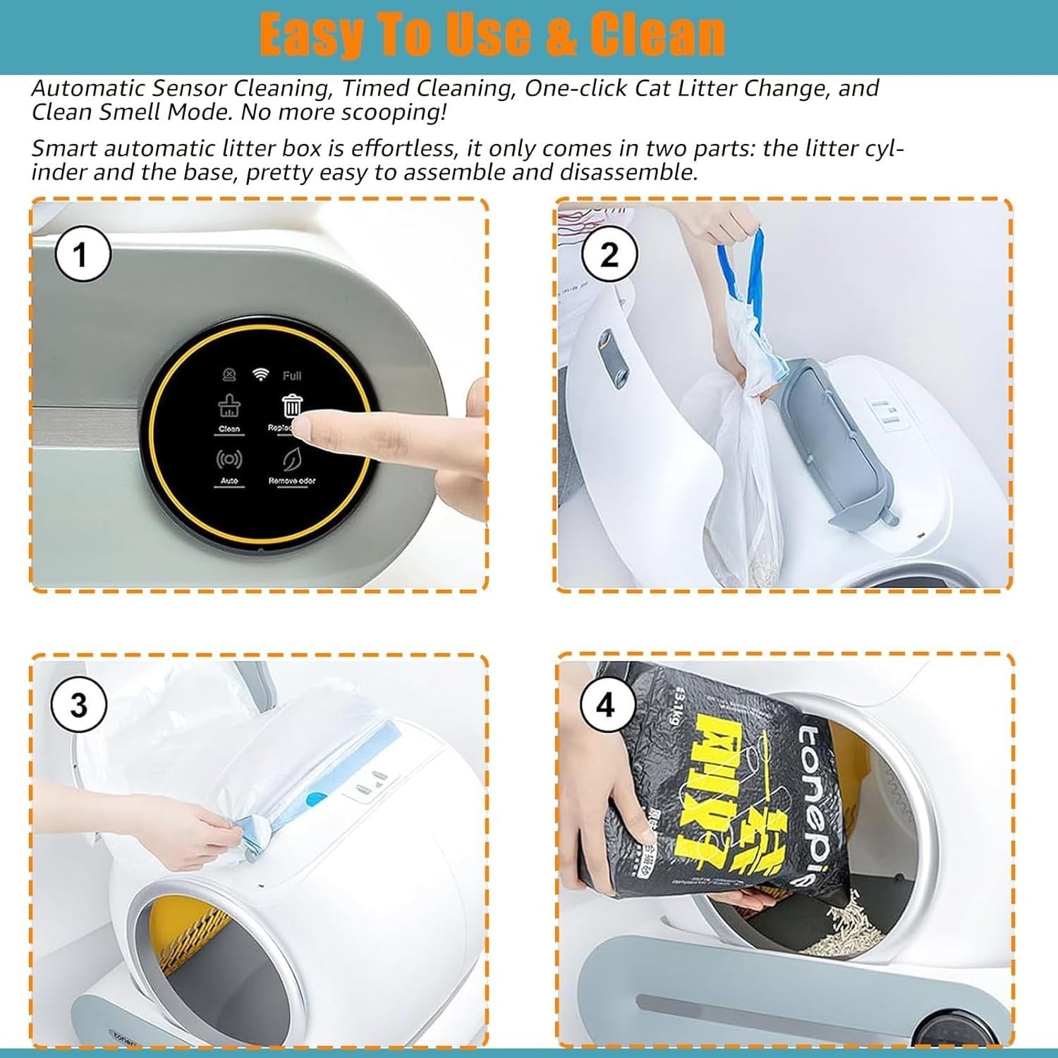 Self Cleaning Cat Litter Box App Control 65L Smart Auto Multi Cat