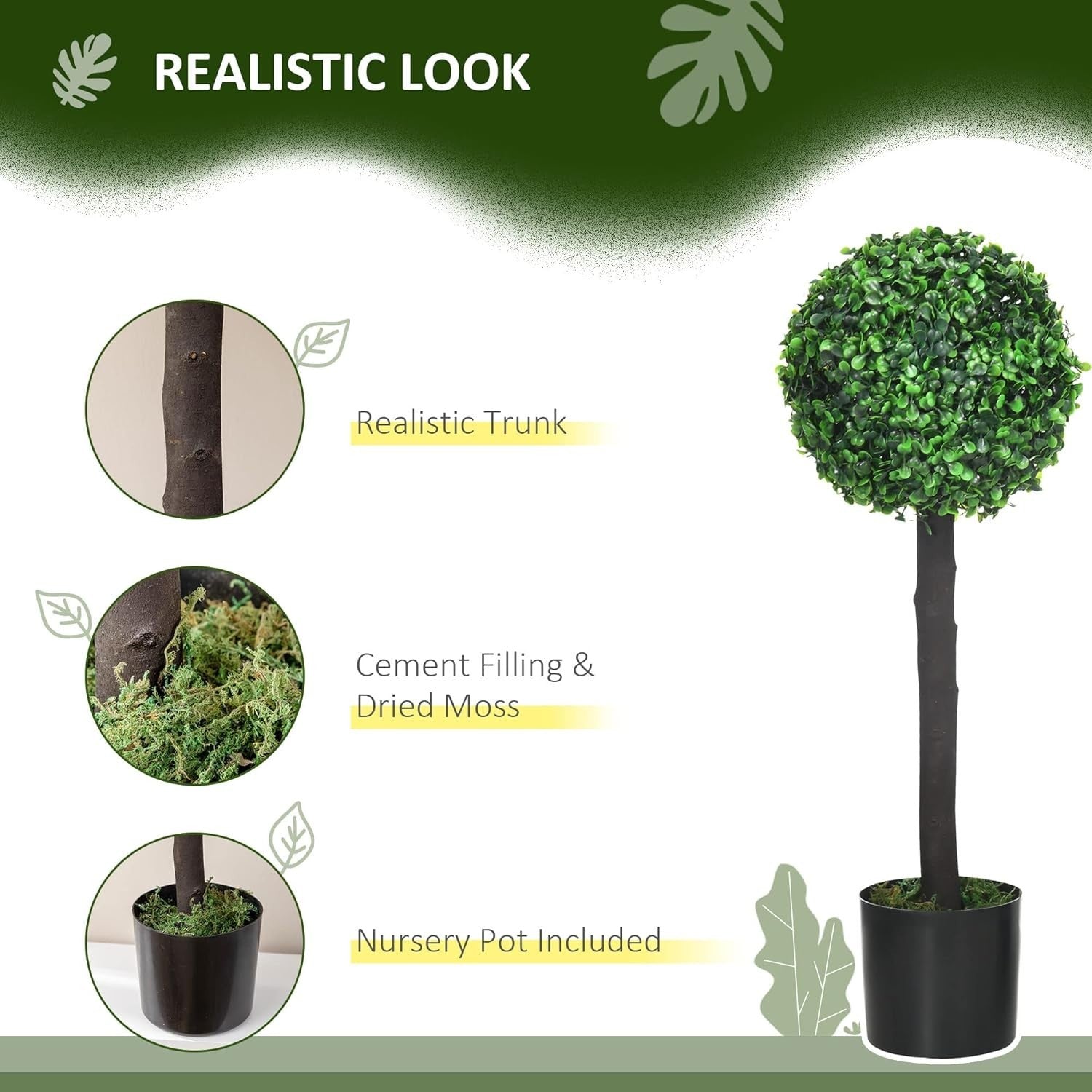Set of 2 60cm Boxwood Topiary Ball Trees in Pots Realistic Artificial Plants