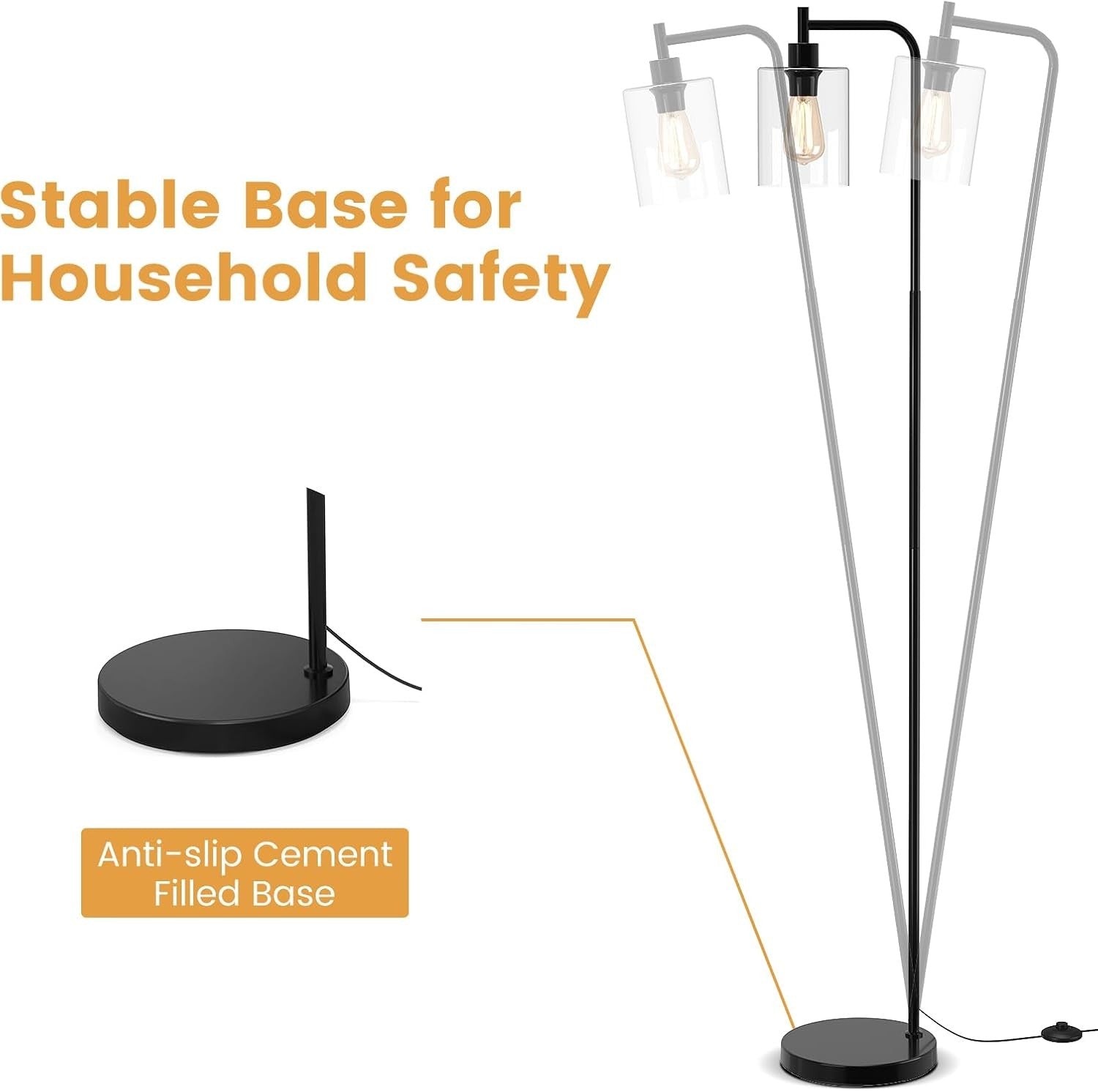 Industrial Floor Lamp Glass Shade Tall Standing Light Foot Switch E27