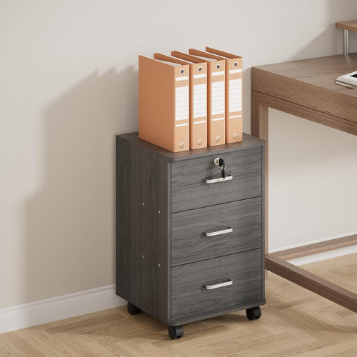 Mobile 3 Drawer File Cabinet Lockable Under Desk A4 Letter Grey