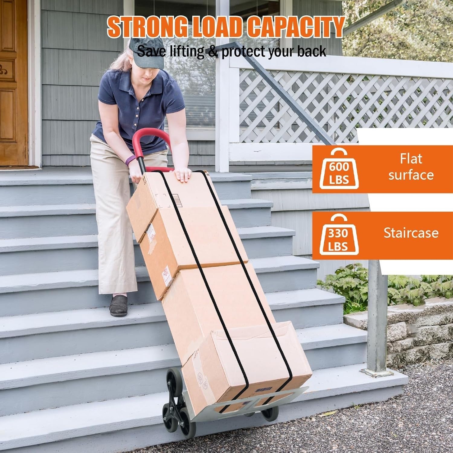 600lb Stair Climbing Hand Truck 2in1 Folding Dolly 6 Wheel Heavy Duty