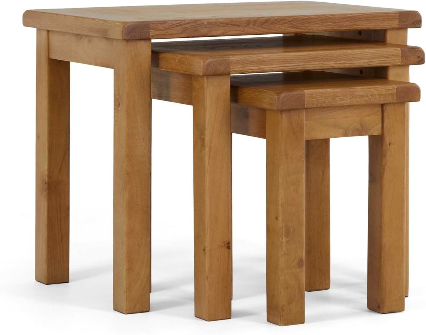 Oak Nest of 3 Side Tables Set Solid Wood Waxed Finish Rectangular Living Room