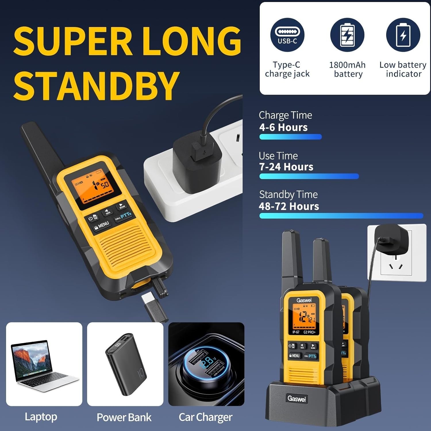IP67 Waterproof Floating Walkie Talkies 2 Pack Dual PTT FM SOS VOX