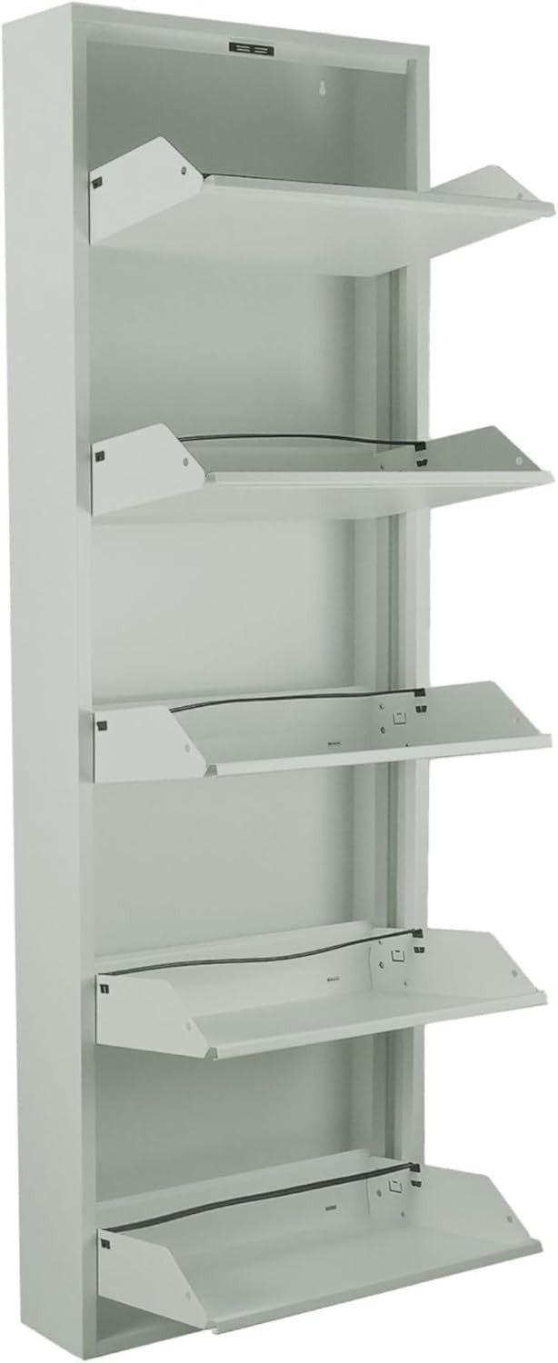 Tall Slim Shoe Storage Cabinet Grey – 5-Tier Metal Wall Mounted Rack