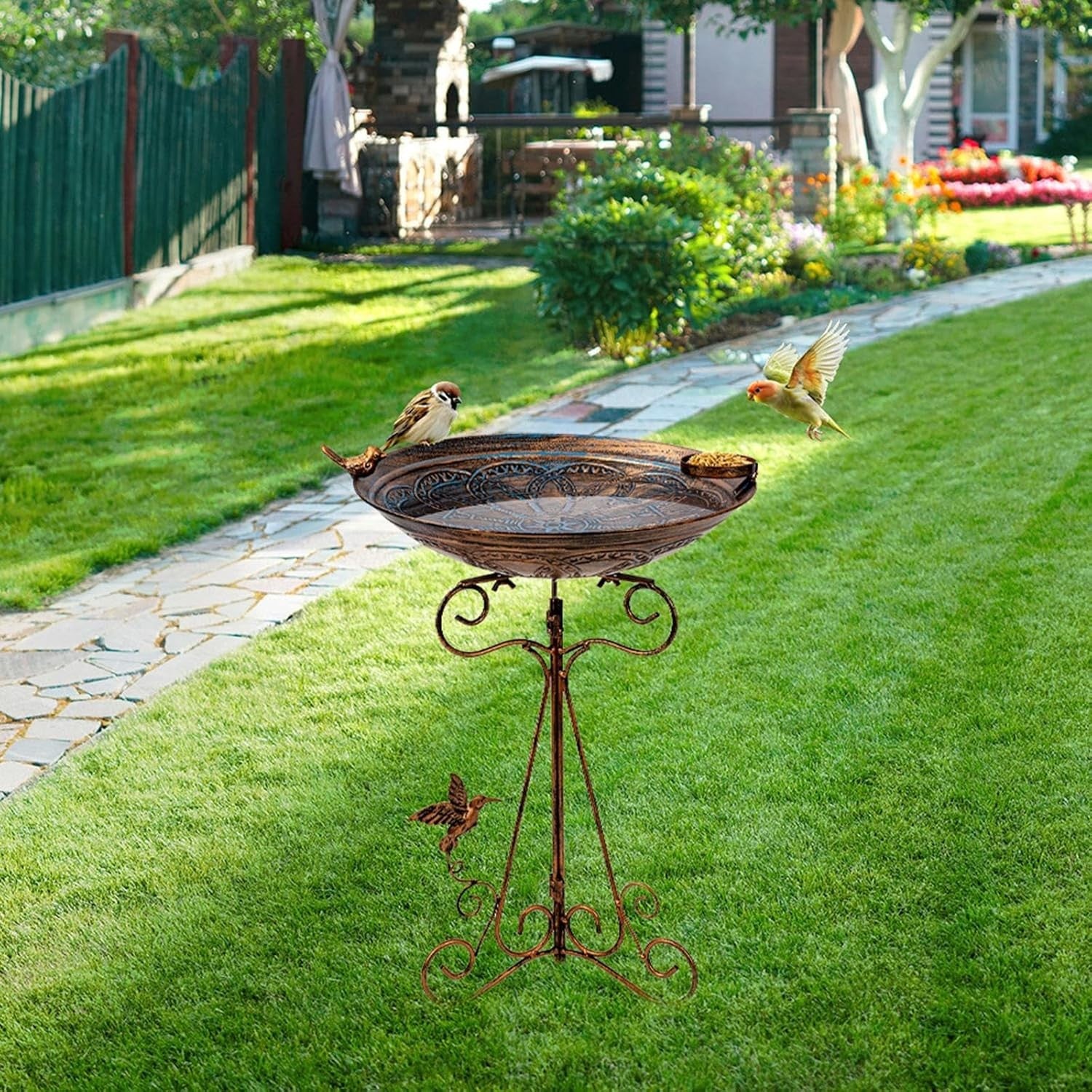 Elegant Bronze Bird Bath Feeder Garden Decor Heavy Duty Metal Tripod Base