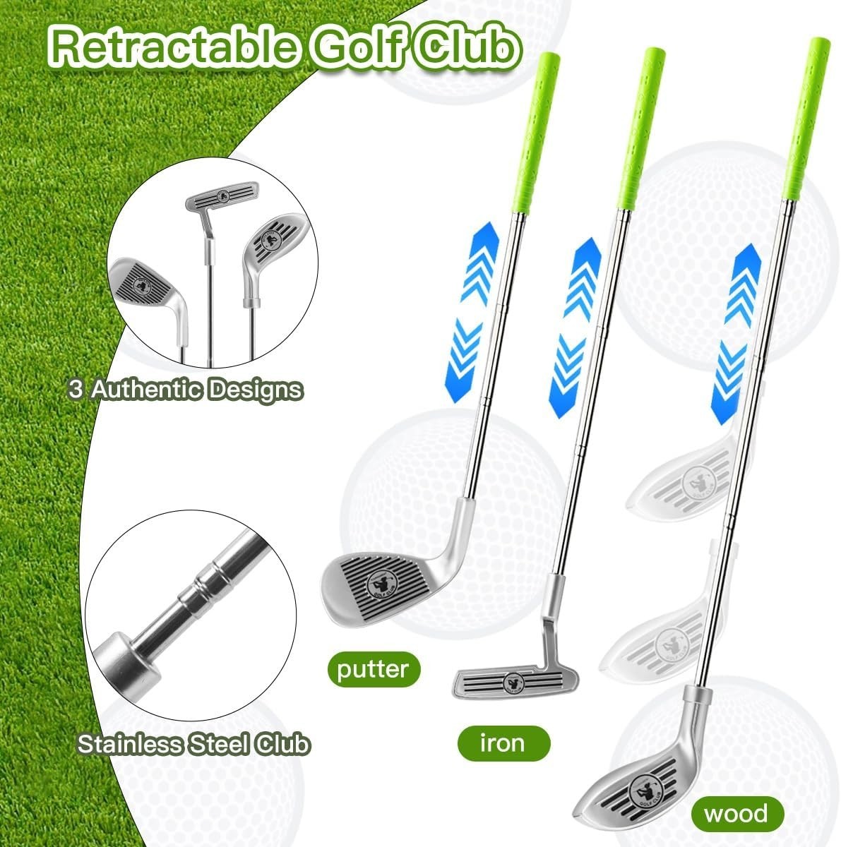 Kids Golf Training Set with Auto Ball Return LED Practice Mat & Clubs