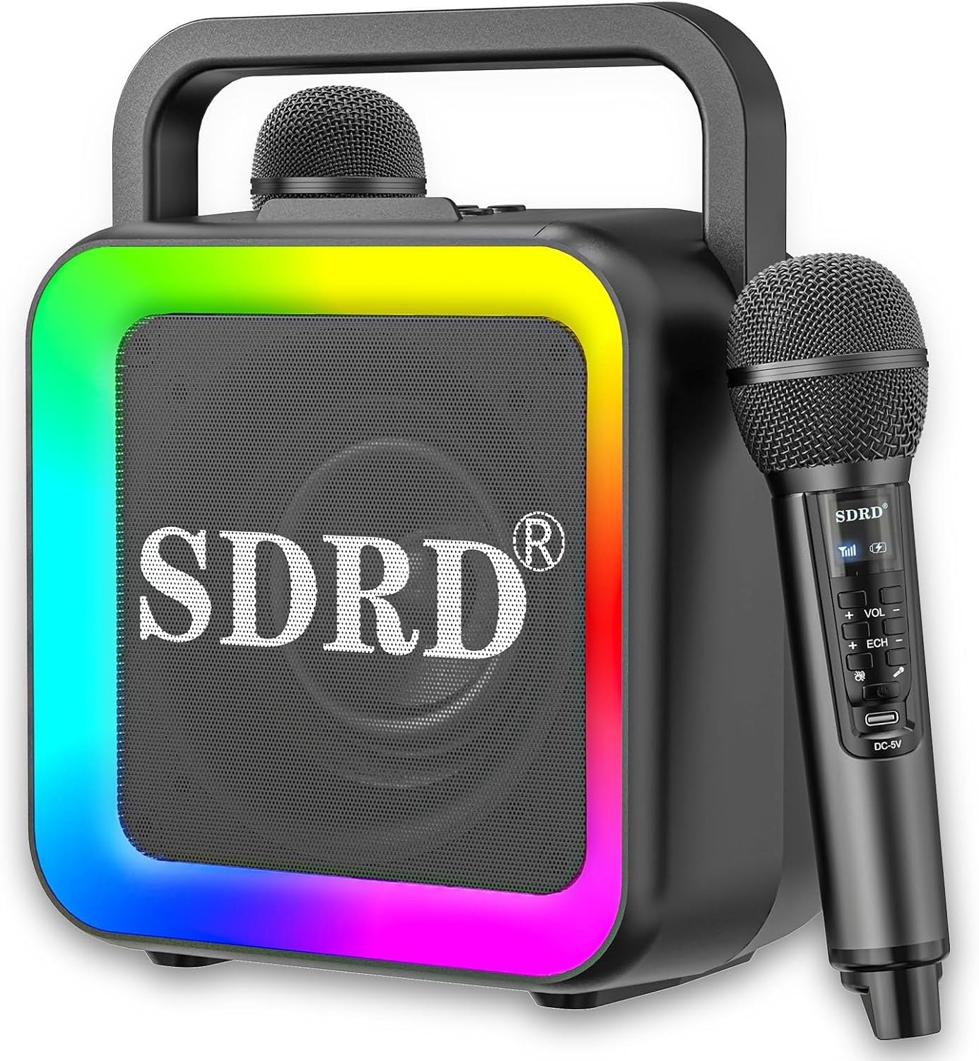 Portable Karaoke Machine 2 Wireless Mics Bluetooth LED PA Speaker