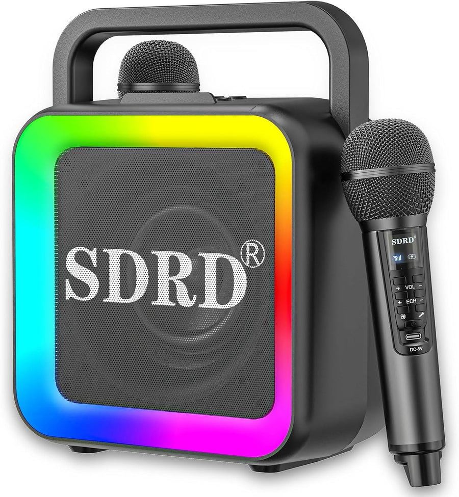 Portable Karaoke Machine 2 Wireless Mics Bluetooth LED PA Speaker