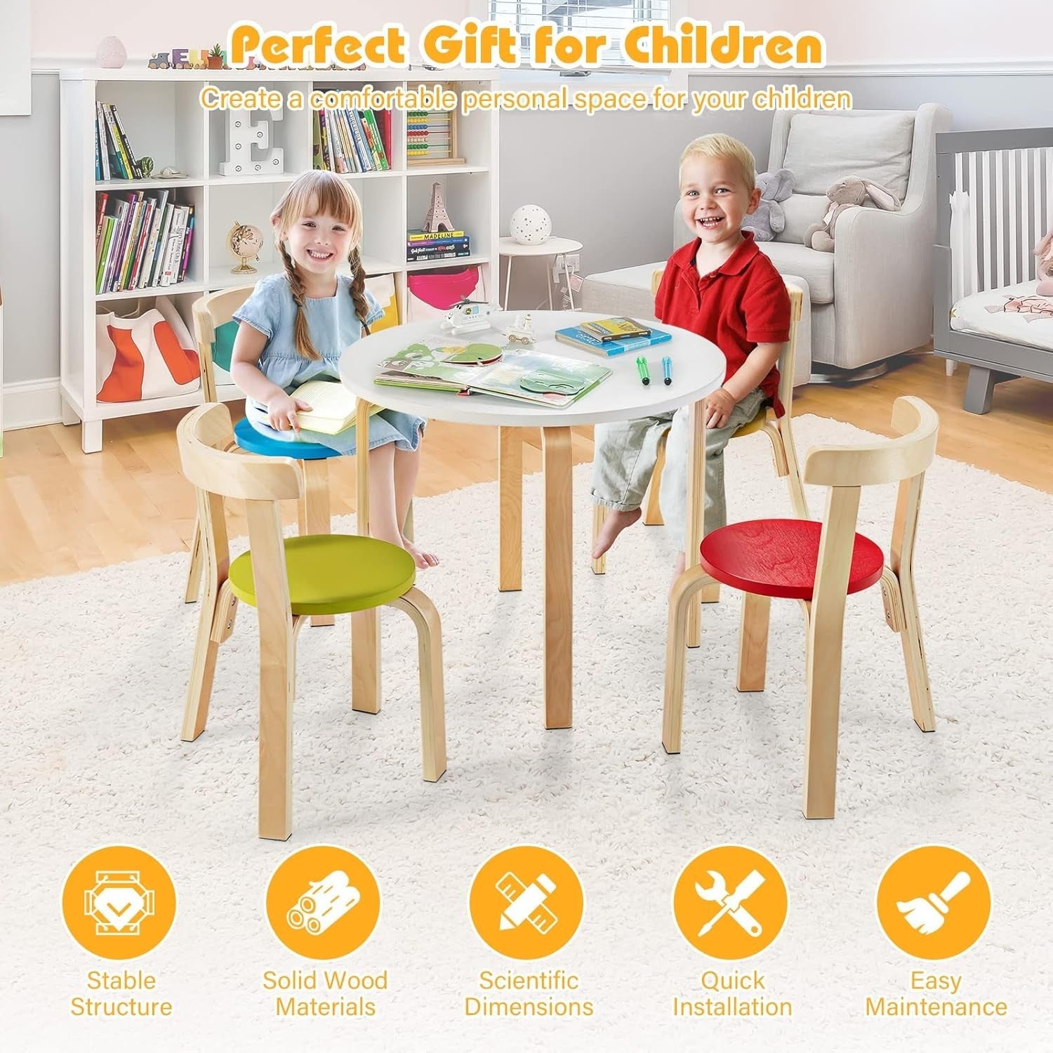 Kids 5-Piece Wooden Activity Table & Chairs Set – Safe, Durable, Space-Saving