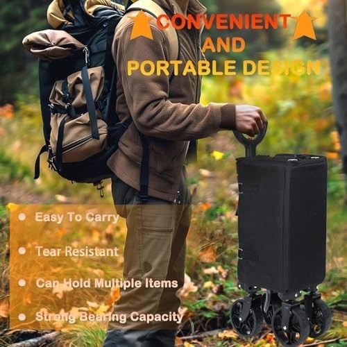 Heavy Duty Foldable Camping & Shopping Trolley 440lbs Utility Wagon Black
