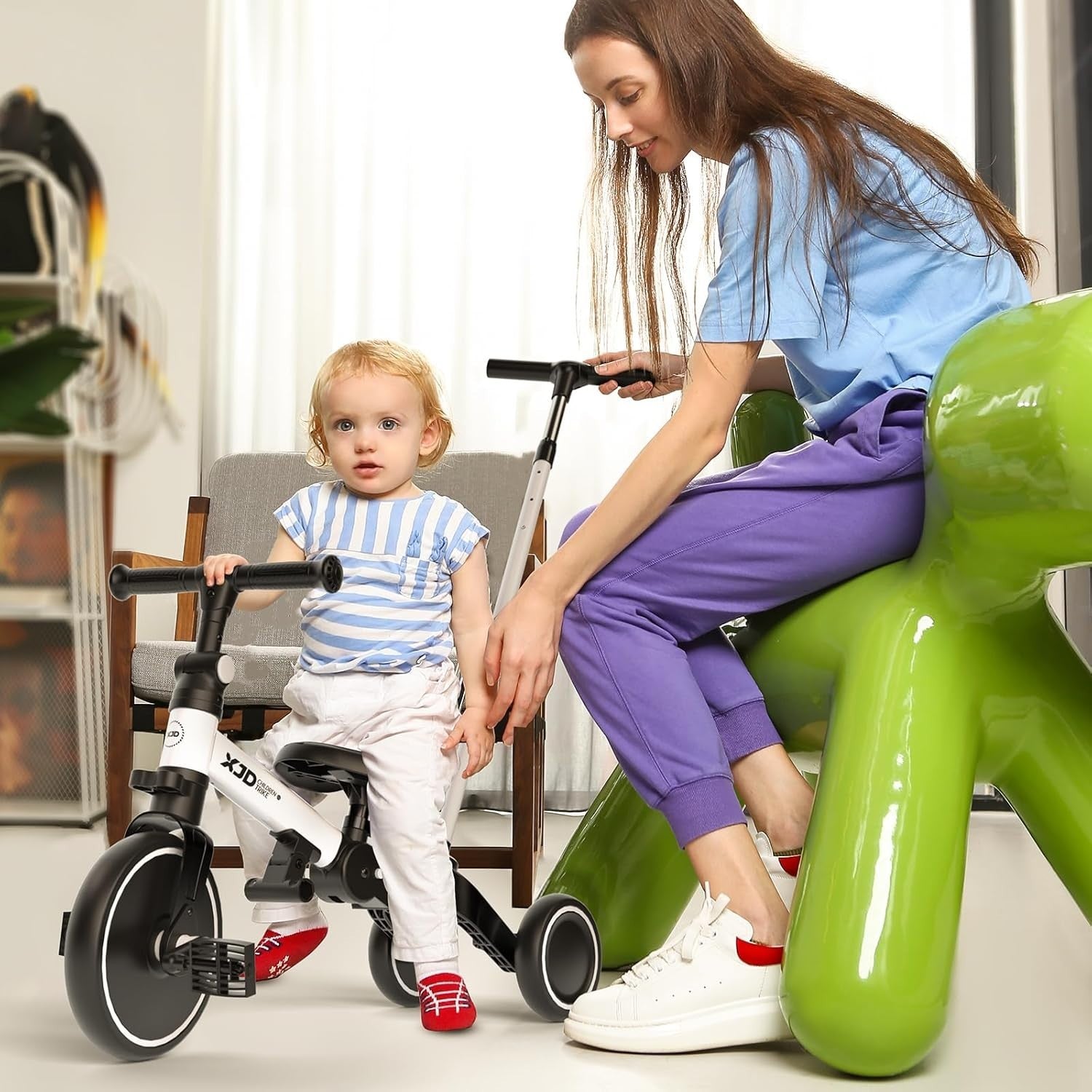 6 in 1 Foldable Toddler Tricycle Push Bike Adjustable Handle 1-4 Years