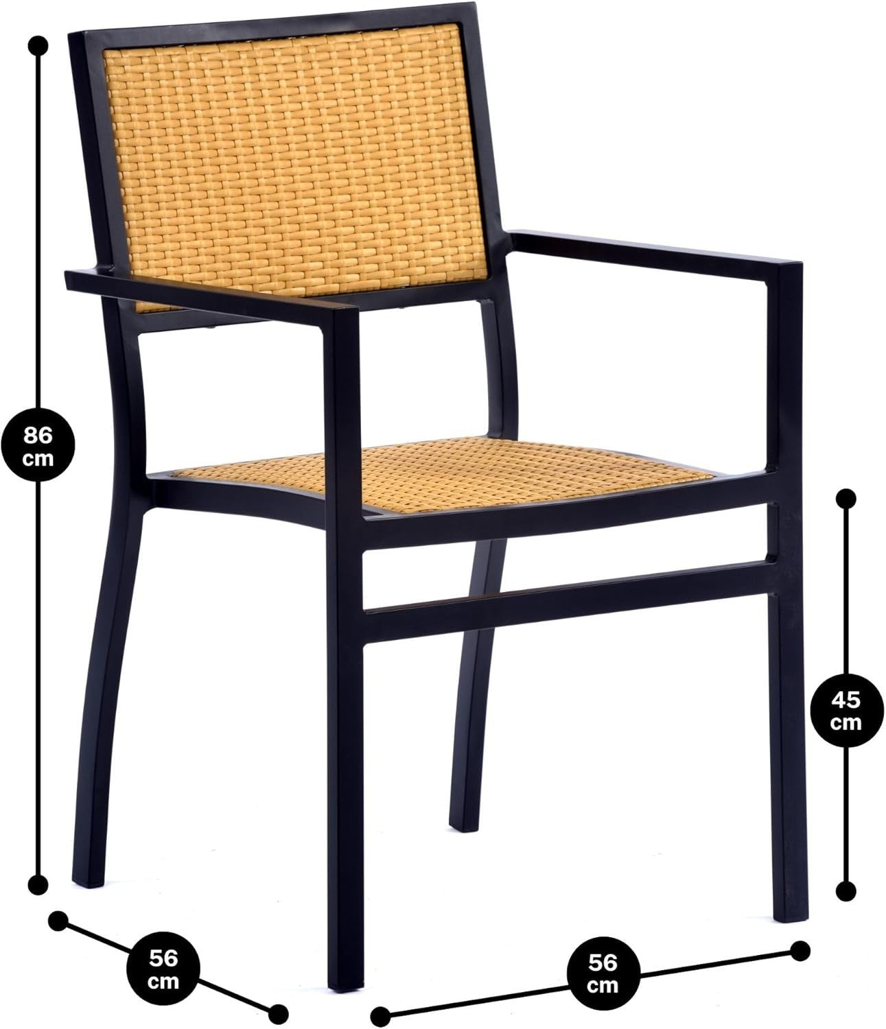 Teak Rattan Armchair Outdoor Dining Patio Chair Stackable Garden Seating