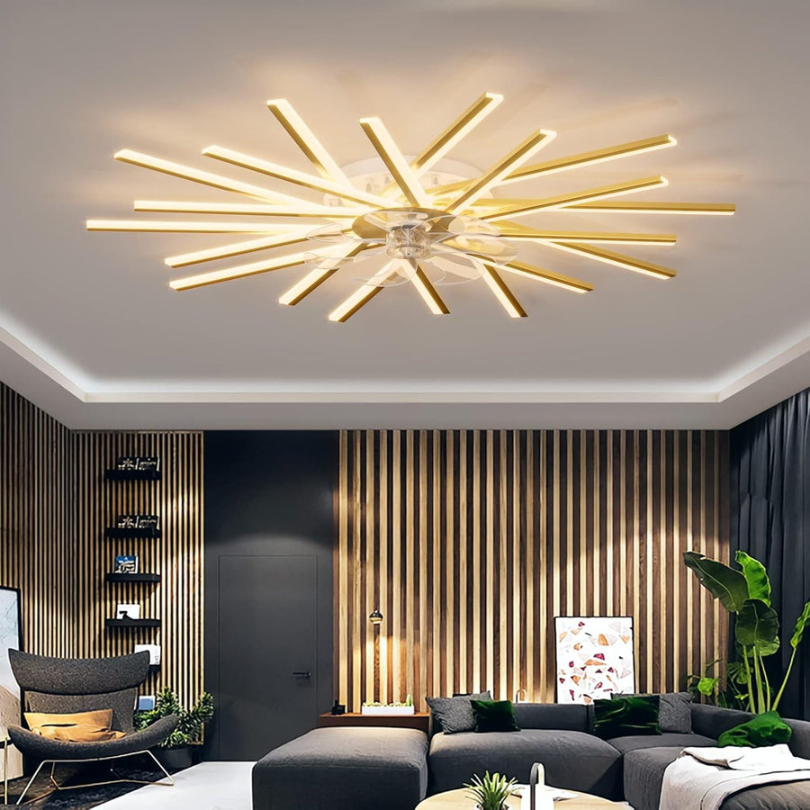 LJX 100cm Ceiling Fan with LED Light, Remote & App, 6 Speeds, Dimmable, Gold