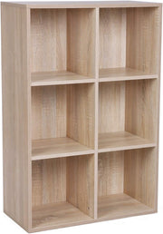 6-Compartment Oak Bookcase | Modern Cube Storage Shelf for Home Office Living Ro