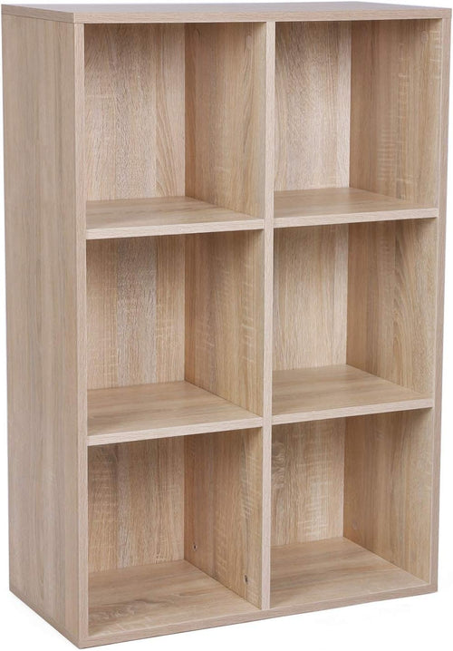 6-Compartment Oak Bookcase | Modern Cube Storage Shelf for Home Office Living Ro
