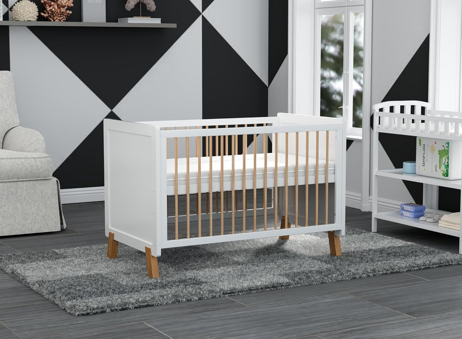 3in1 Wooden Baby Cot Bed with Mattress Convertible Crib Toddler Bed 120x60cm