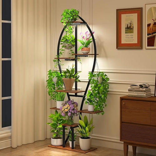 8 Tier Tall Metal Plant Stand with Grow Lights Indoor Garden Display Shelf