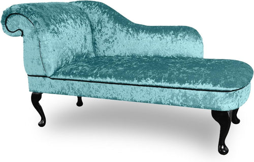 Velvet Chaise Lounge Left Hand Tufted Sofa Chair w/Queen Anne Legs Blue