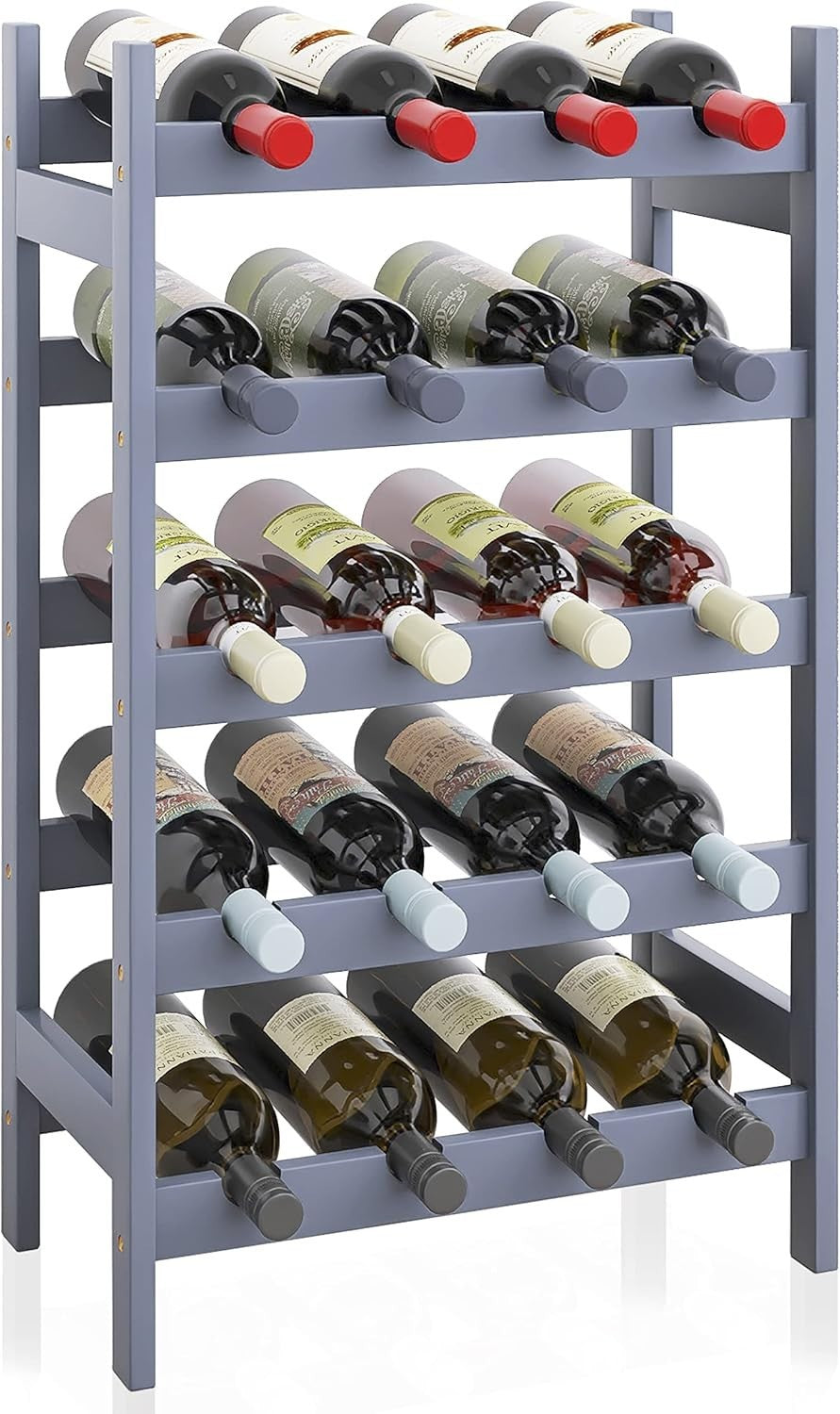 5 Tier Wooden Wine Rack 20 Bottle Free Standing Storage Shelf Grey Kitchen Bar