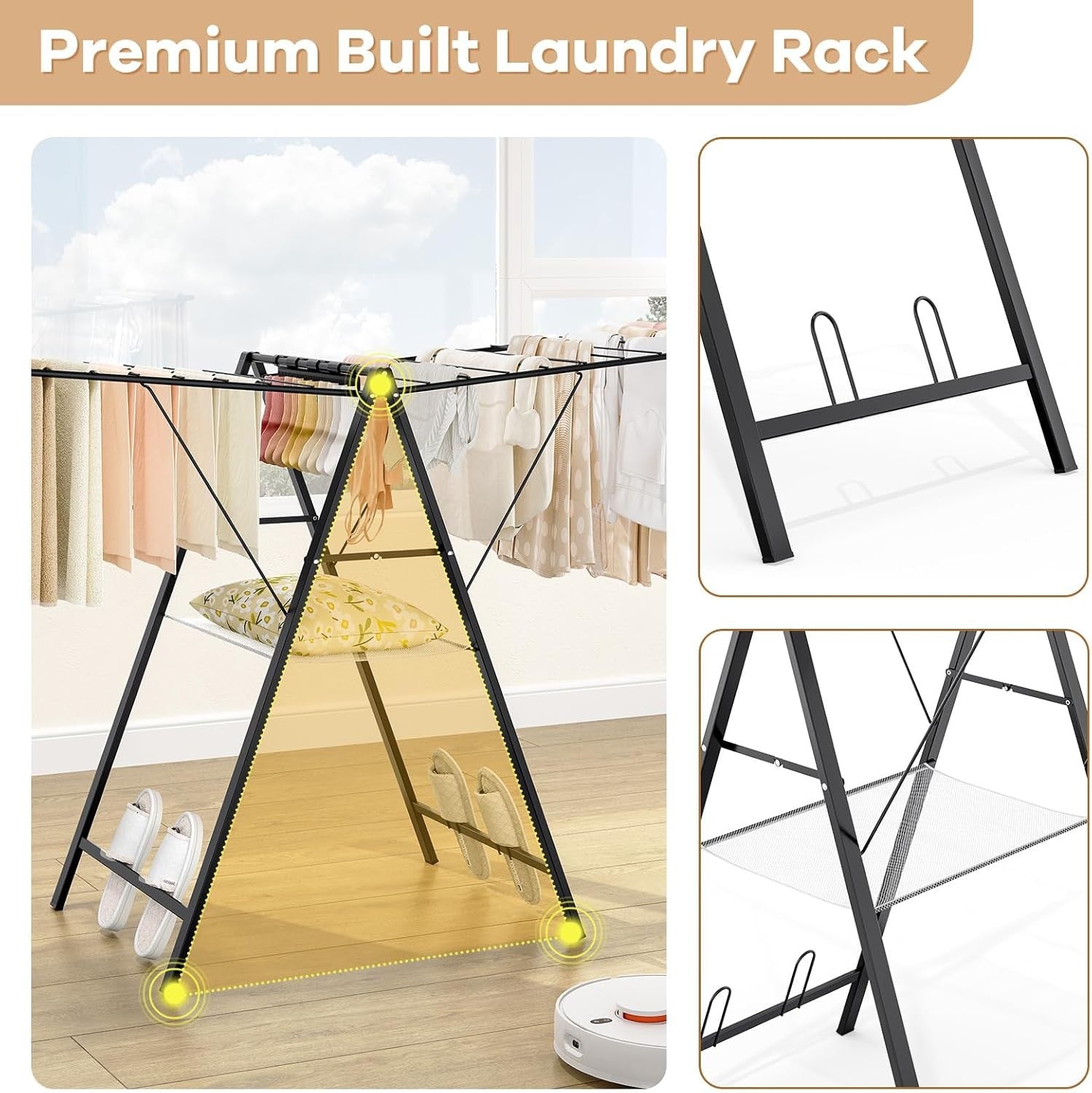 Large Foldable Clothes Drying Rack Adjustable Height Indoor Outdoor