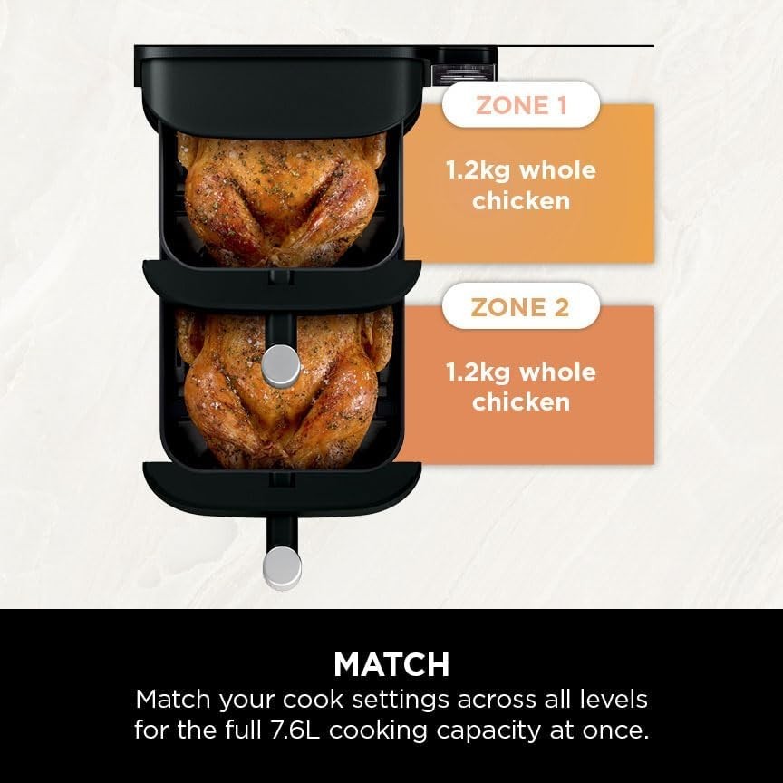 Vertical Double Stack Air Fryer 7.6L Dual Drawer 4 Level Space Saving