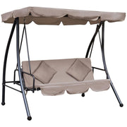 3 Seater Outdoor Swing Chair Bed with Canopy, Cushions – Beige Garden Lounger